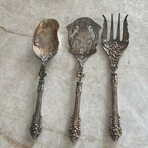 Vintage 3 Piece Set Large 11" Serving Utensils No‎ Markings